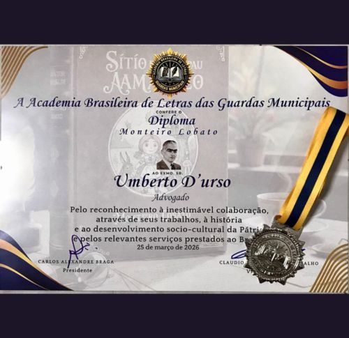diploma academia brasileira de letras das guardas municipais - umberto durso